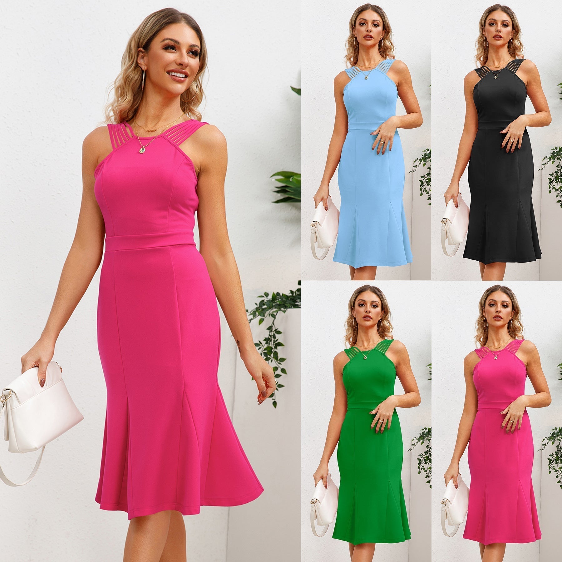 Damen-Midikleid mit raffiniertem Rückenausschnitt und ausgestelltem Saum, Größe S