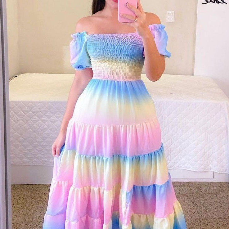 Damen-Midikleid mit schulterfreiem Design und verspieltem Schmetterlingsmuster, Größe S