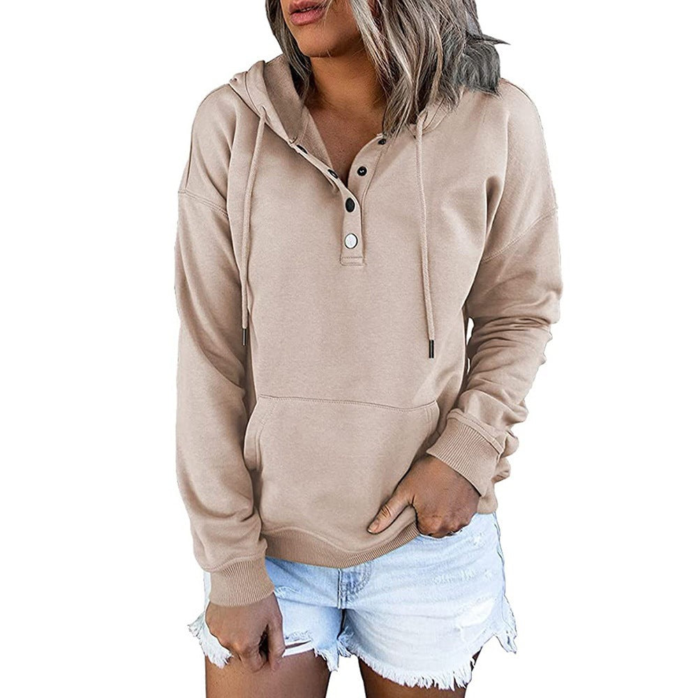 Damen-Hoodie mit funktionellen Knöpfen und lässiger Passform, Größe S