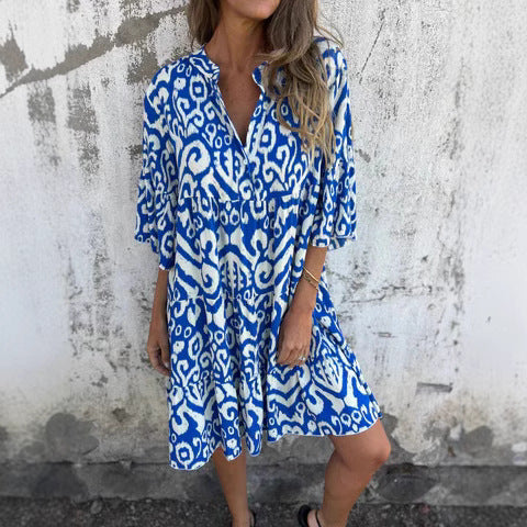 Damen-Strandkleid, lässig, mit hohen Seitenschlitzen und modischem Aufdruck, Größe S
