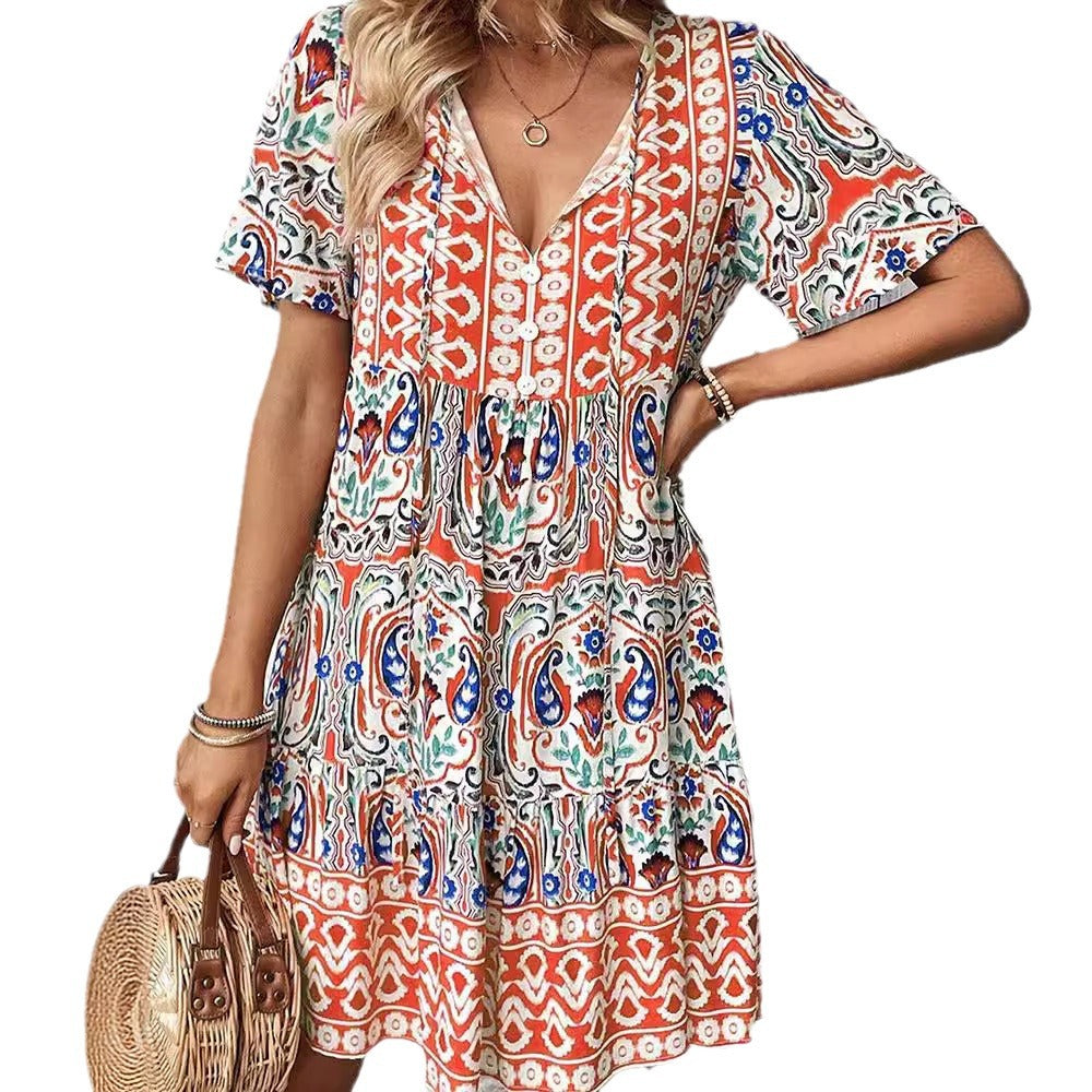 Damen Baumwollkleid mit boho-inspiriertem Muster Drune