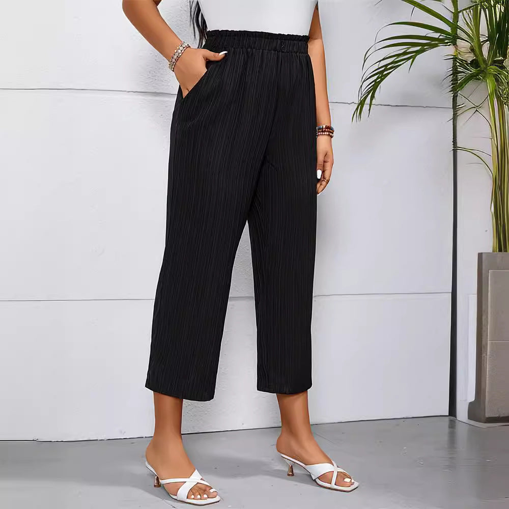 Damen elegante, luftige Plissehose mit Gummibund, Größe