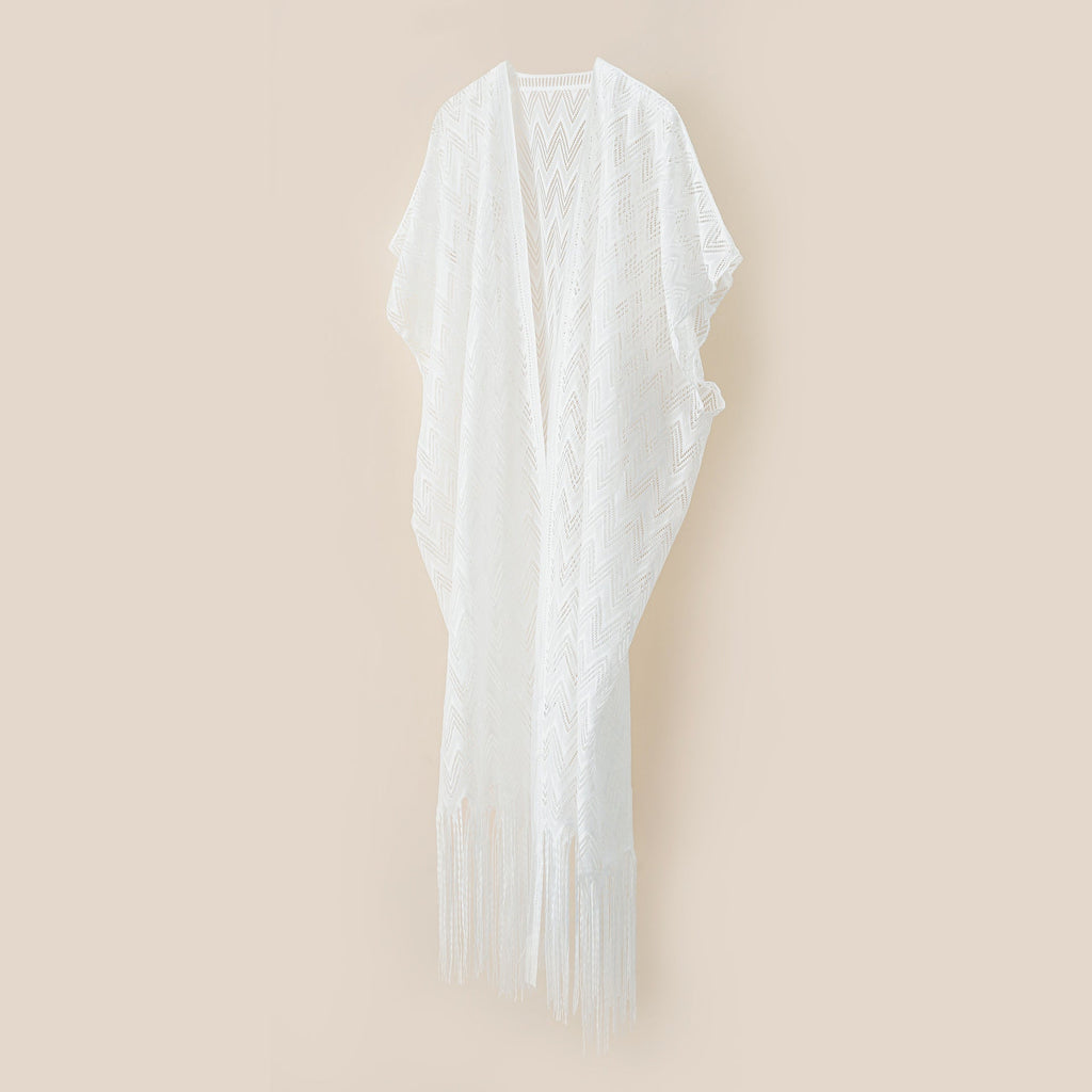 Damen eleganter und luftiger Kaftan mit Fransenabschlüssen Drune