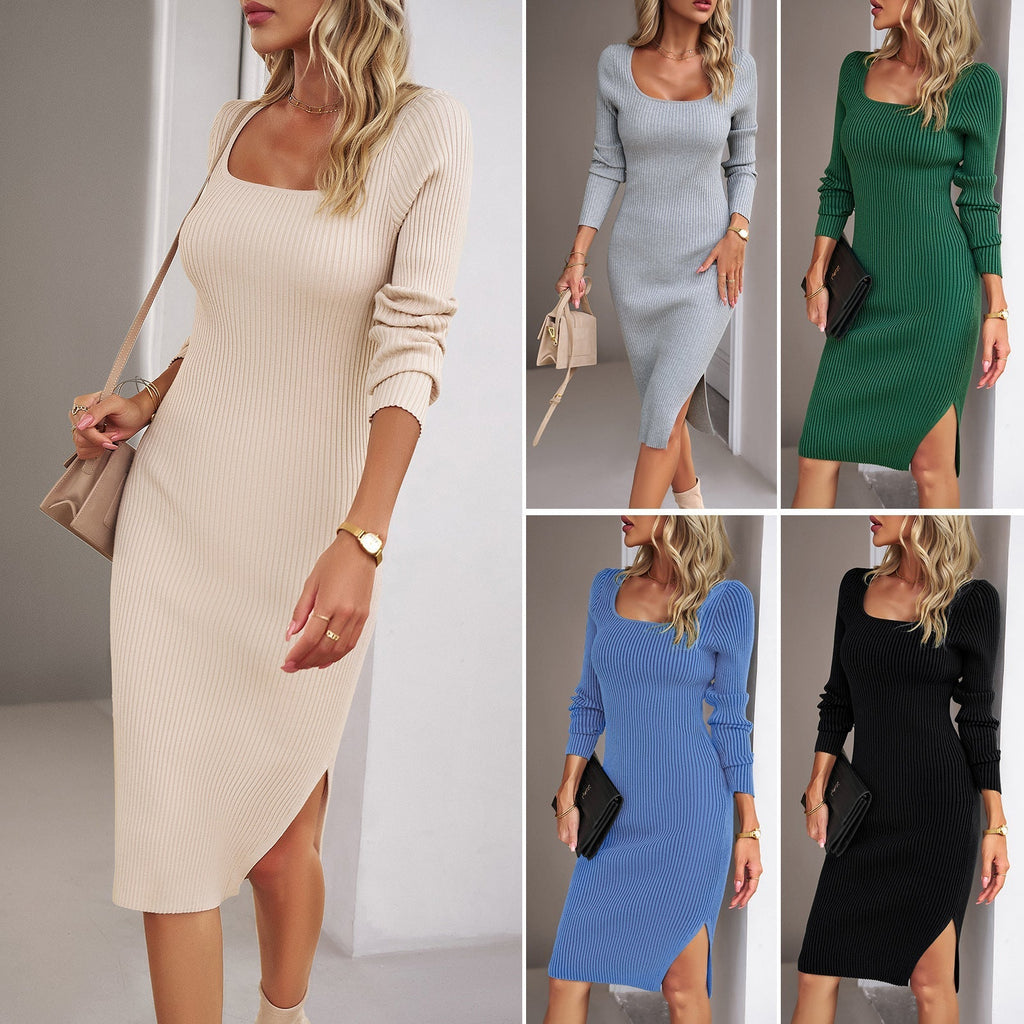 Tailliertes Damen-Strickkleid mit weit ausgestellten Ärmeln, Größe