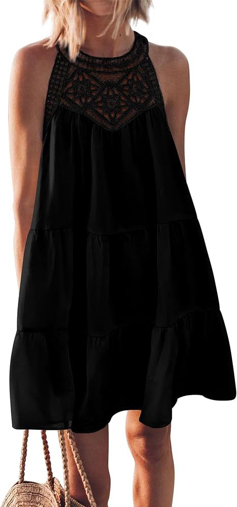 Luftiges Sommerkleid für Damen mit Spitzenbesatz und weitem Saum, Größe [size]