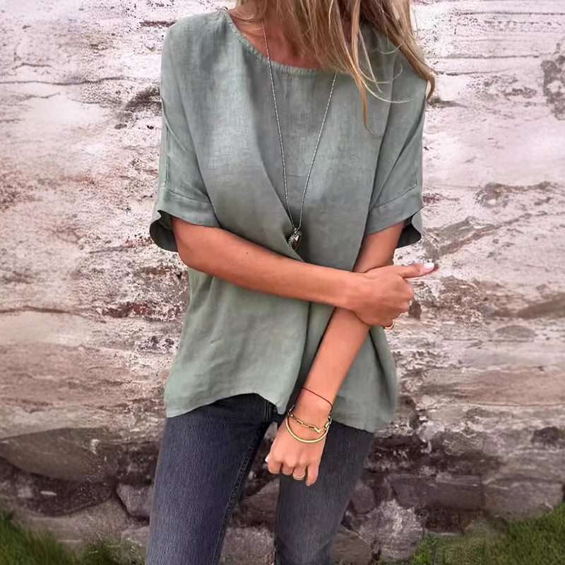 Damen-Leinenbluse mit lockerem Schnitt und modischen Halbärmeln, Größe [size missing]