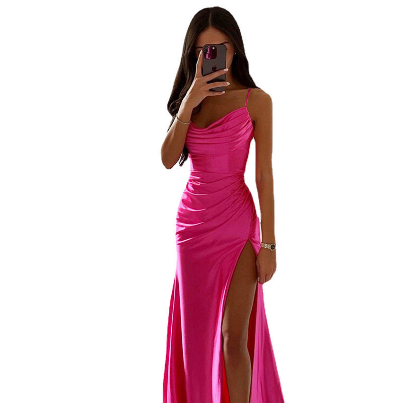 Valenzora | Satiniertes, eng anliegendes Bodycon-Kleid mit Schnürung, Falten und Schlitz