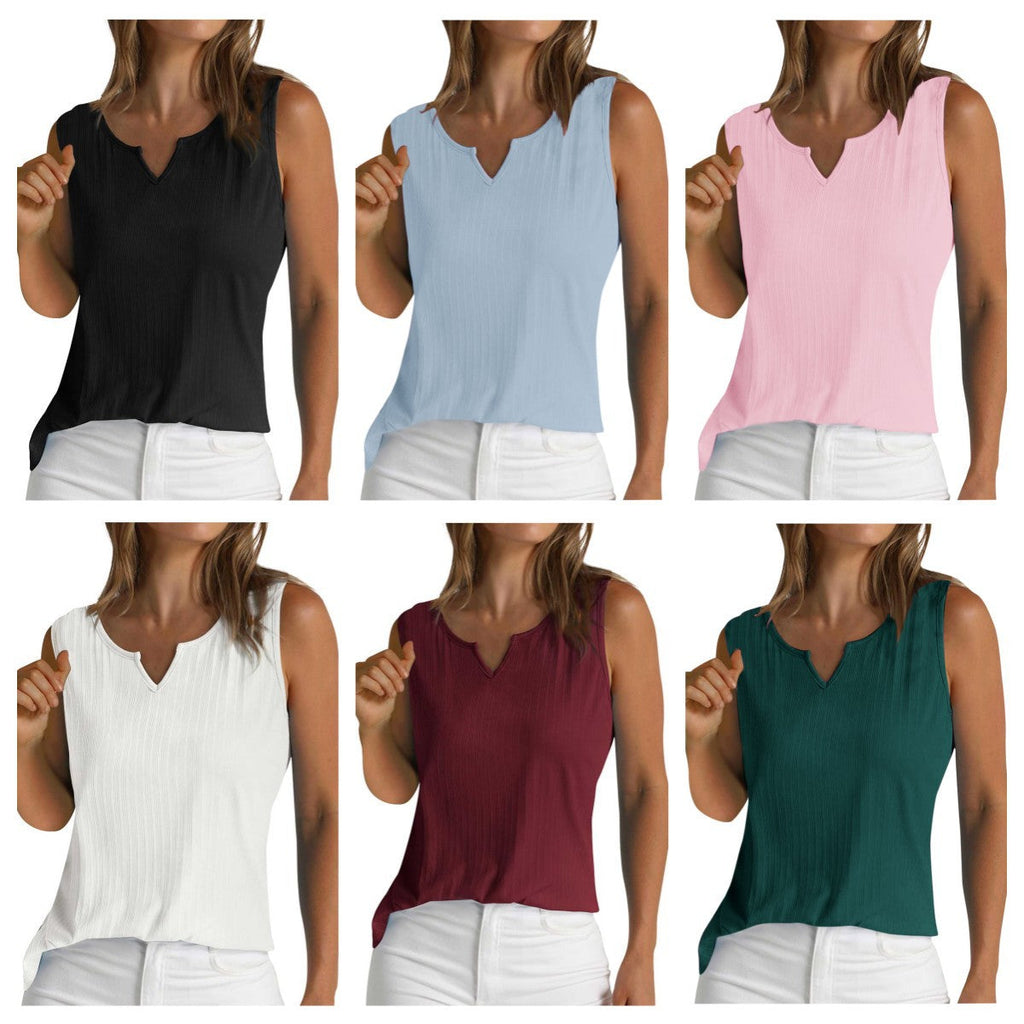 Damen-Tanktop mit strukturiertem V-Ausschnitt und feinem Rippenmuster, Größe Valenzora