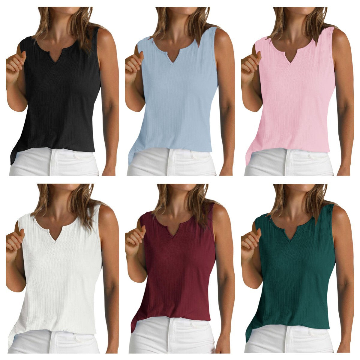 Damen-Tanktop mit strukturiertem V-Ausschnitt und feinem Rippenmuster, Größe Valenzora