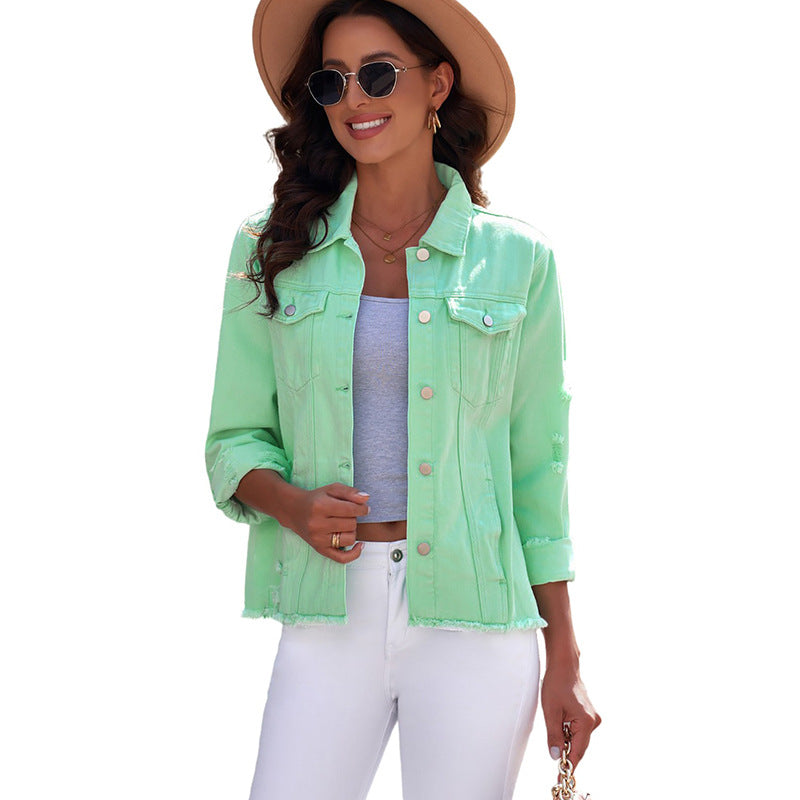 Damen-Jeansjacke mit entspannter Passform und funktionellen Taschen, Größe