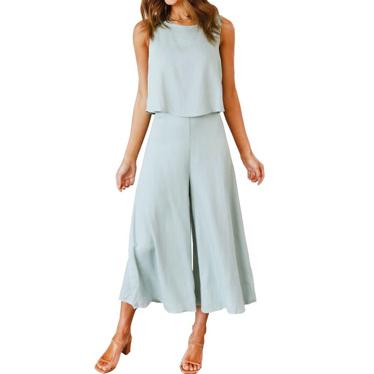 Luftiger Damen-Jumpsuit mit weitem Bein und ärmellosem Design, Größe S