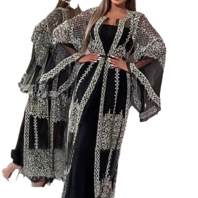 Elegantes Damen-Abendkleid mit kunstvollen Spitzen- und Paillettenverzierungen, Größe Valenzora