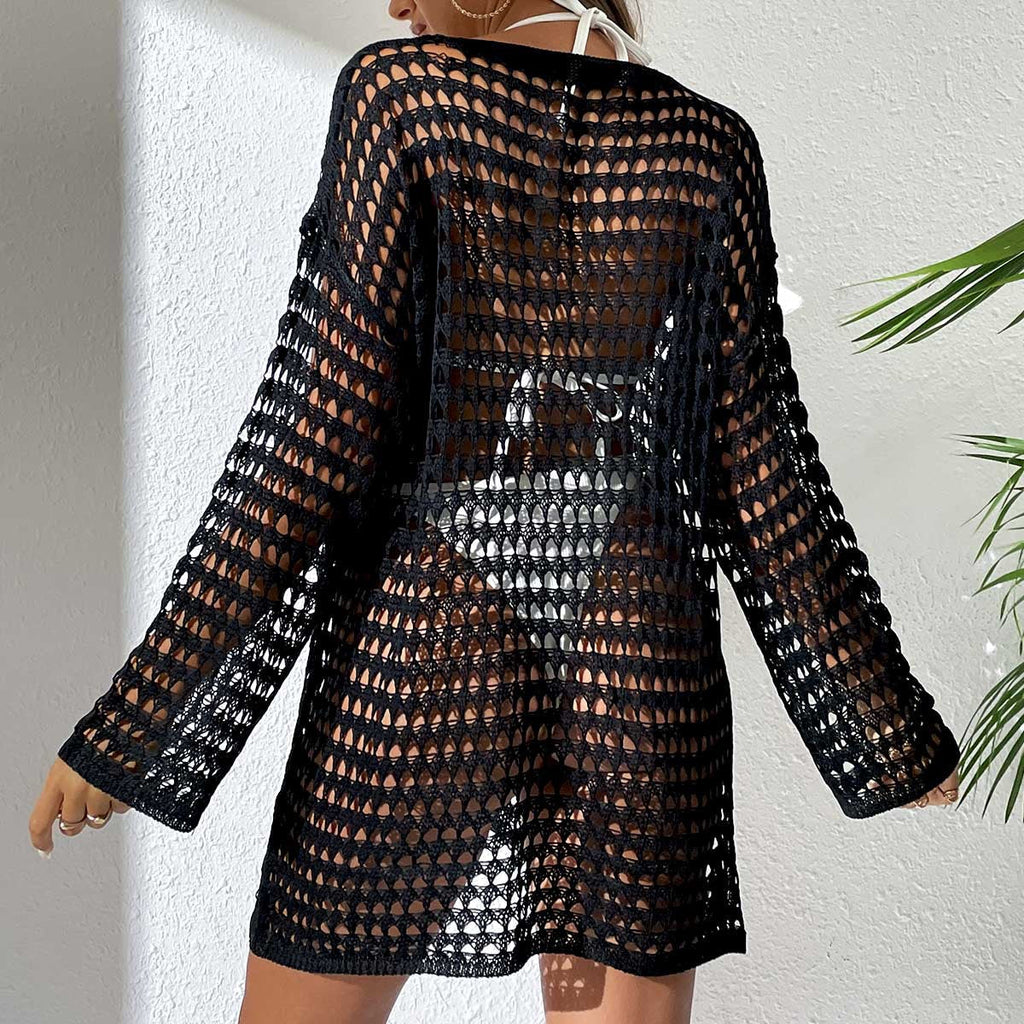 Women's crochet beach wrap with a loose fit and deep V-neck, size [size]