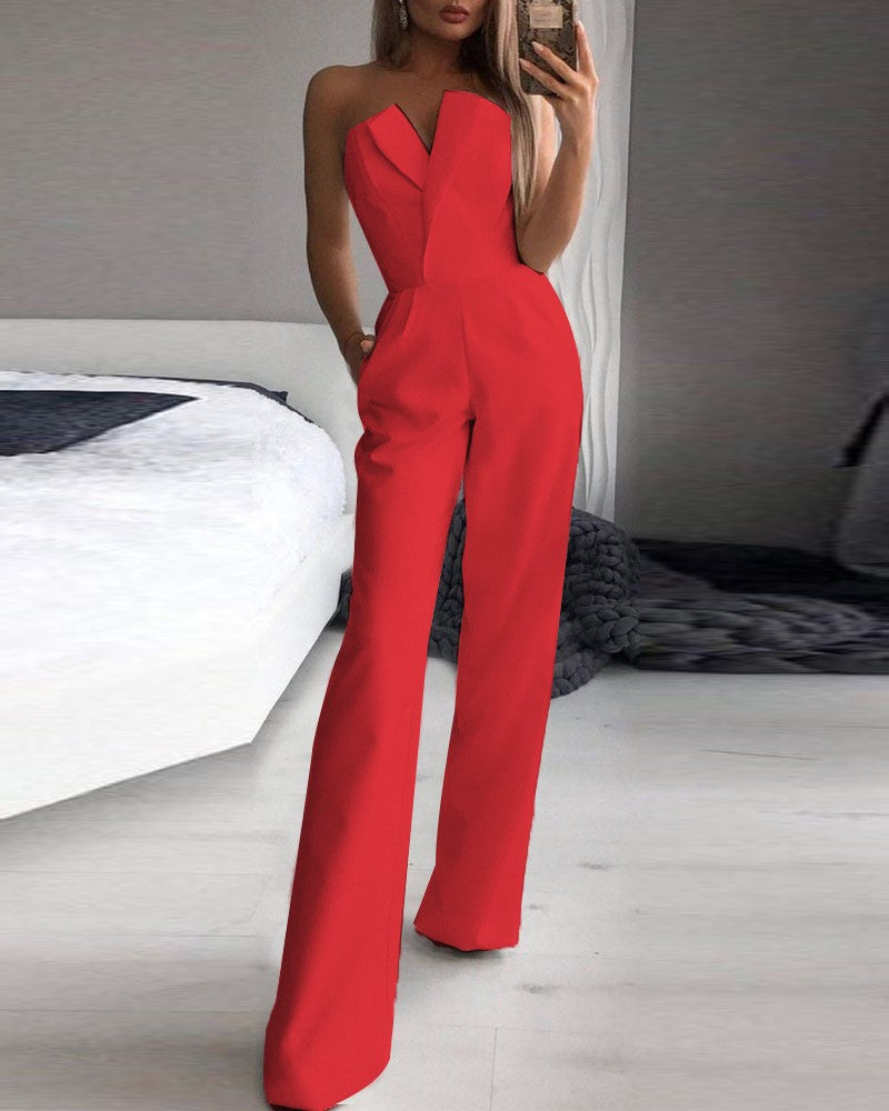 Valenzora | Asymmetrical lapel mid-waist commuter jumpsuit