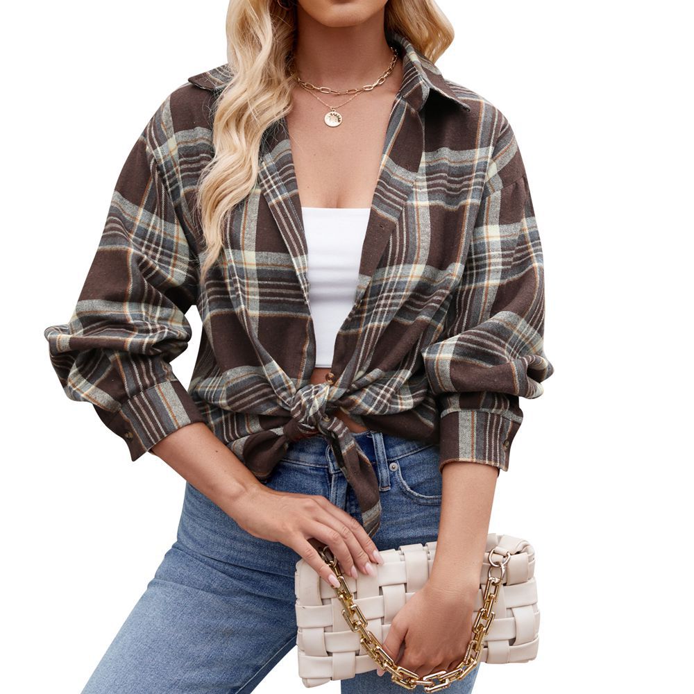 Damen karierte Oversized Hemdbluse Valenzora