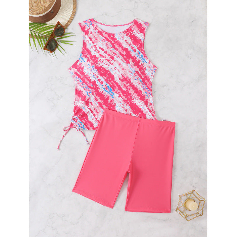 Sportliches Tankini-Set für Damen mit modischem Aquarellmuster und bequemen Shorts, Größe [size]