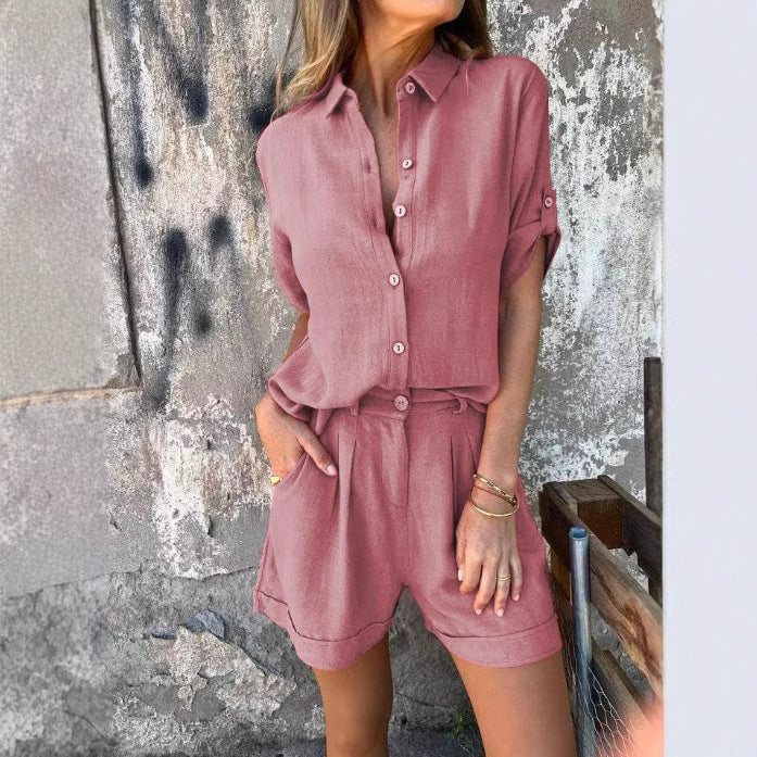 Damen-Freizeit-Jumpsuit mit durchgeknöpftem Oberteil und praktischem Tunnelzug in der Taille