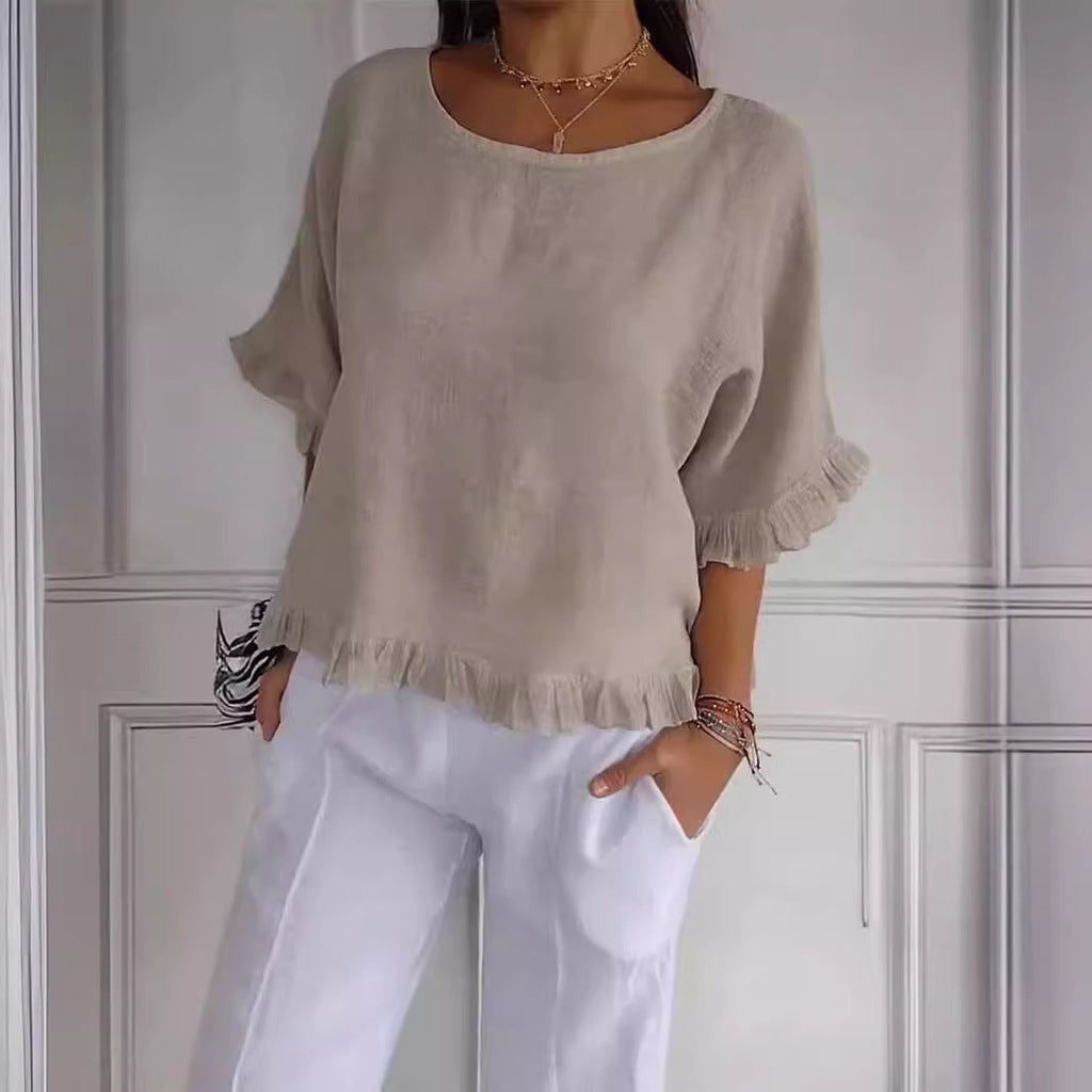 Valenzora | Ruffled hem Casual short-sleeved T-shirt