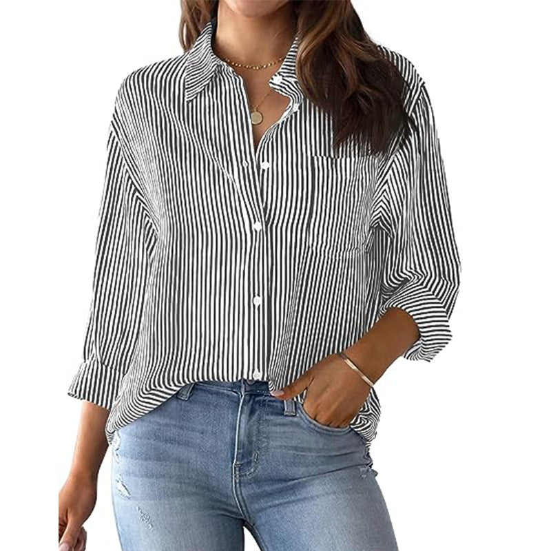 Women's casual shirt blouse with fine stripes and a relaxed fit, size S