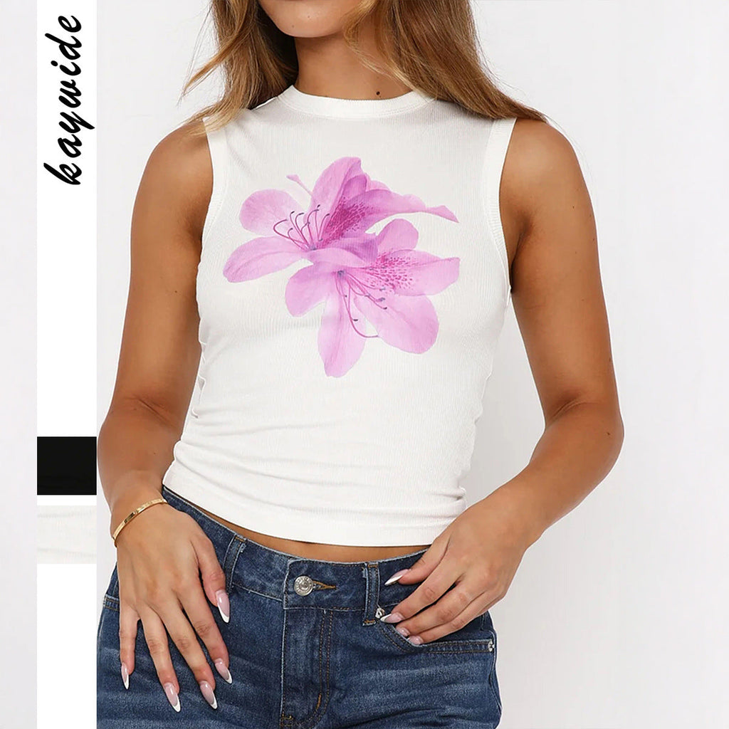 Damen-Crop-Top mit Blumenmuster und figurbetontem Schnitt, Größe