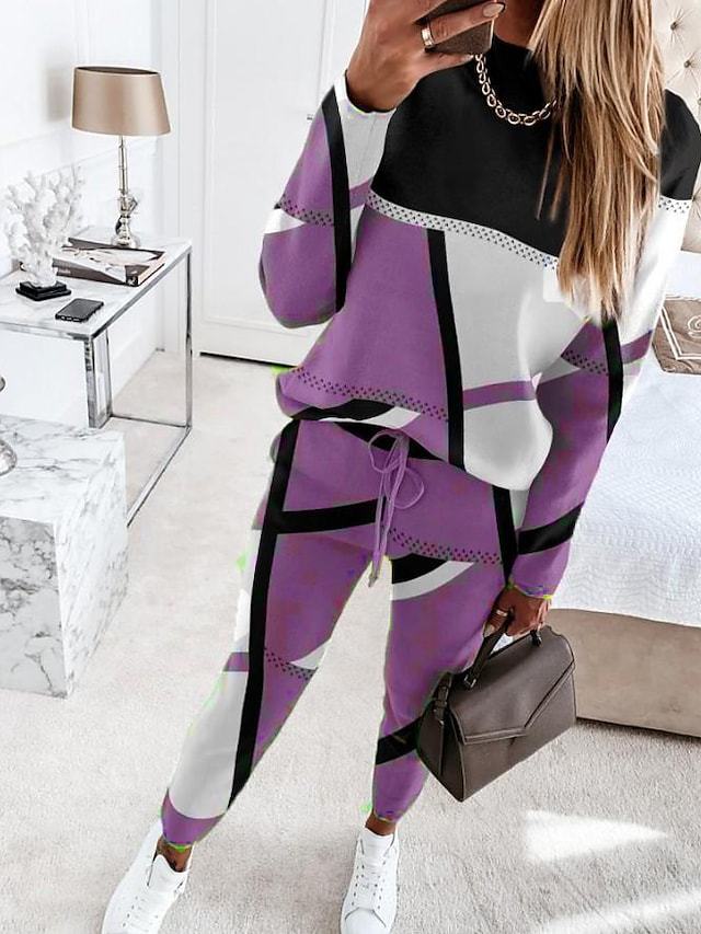 Women's fashionable sports set with graphic pattern and elastic waistband, size S