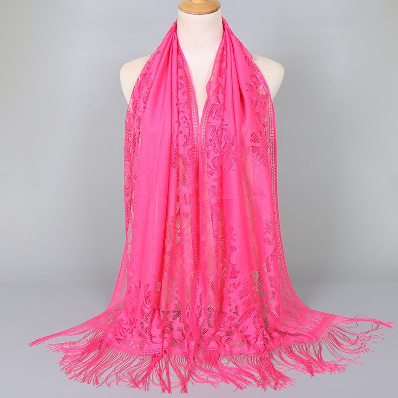 Women's long lace scarf with fringed edges, size