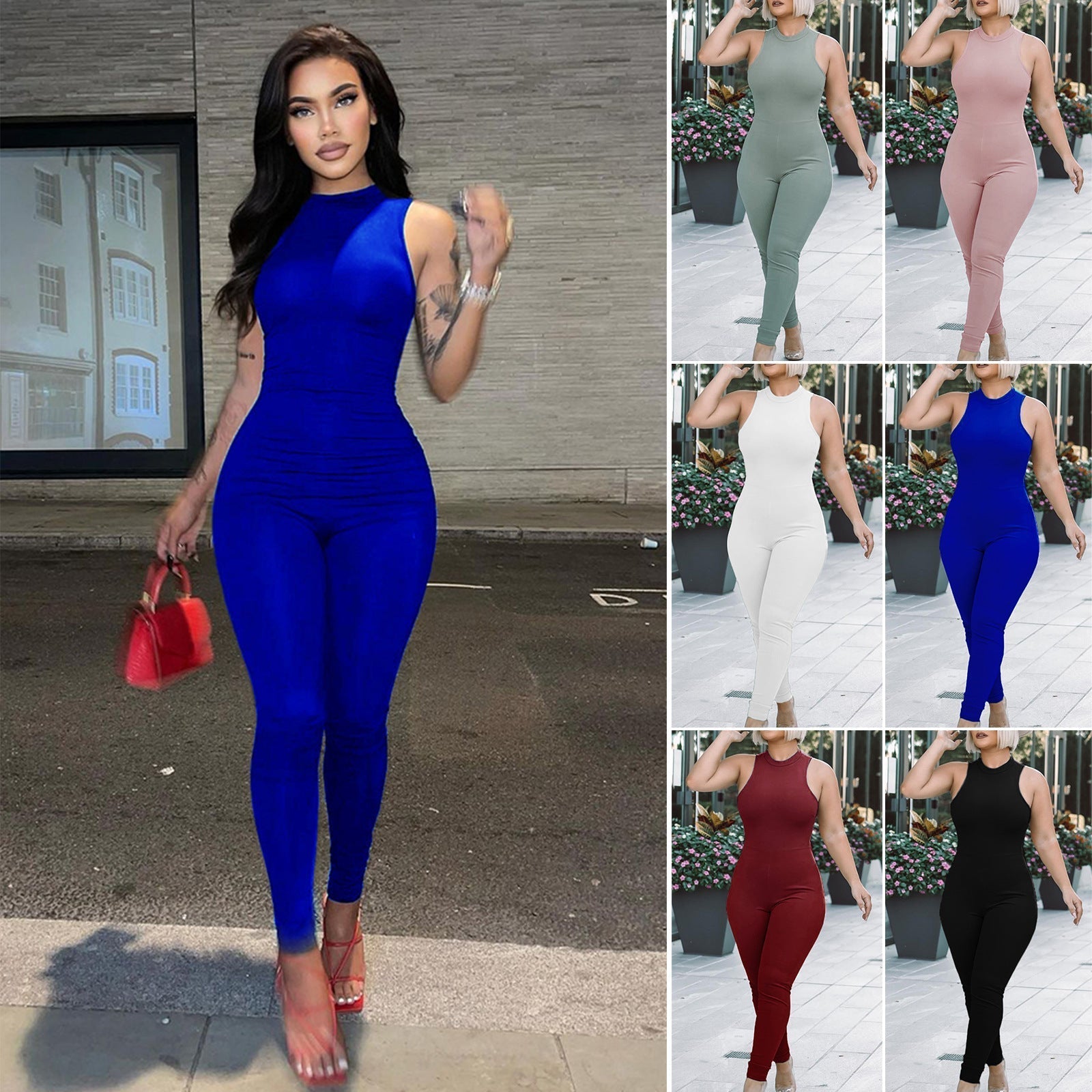 Women's all-in-one jumpsuit with a deep neckline and figure-hugging cut, size S