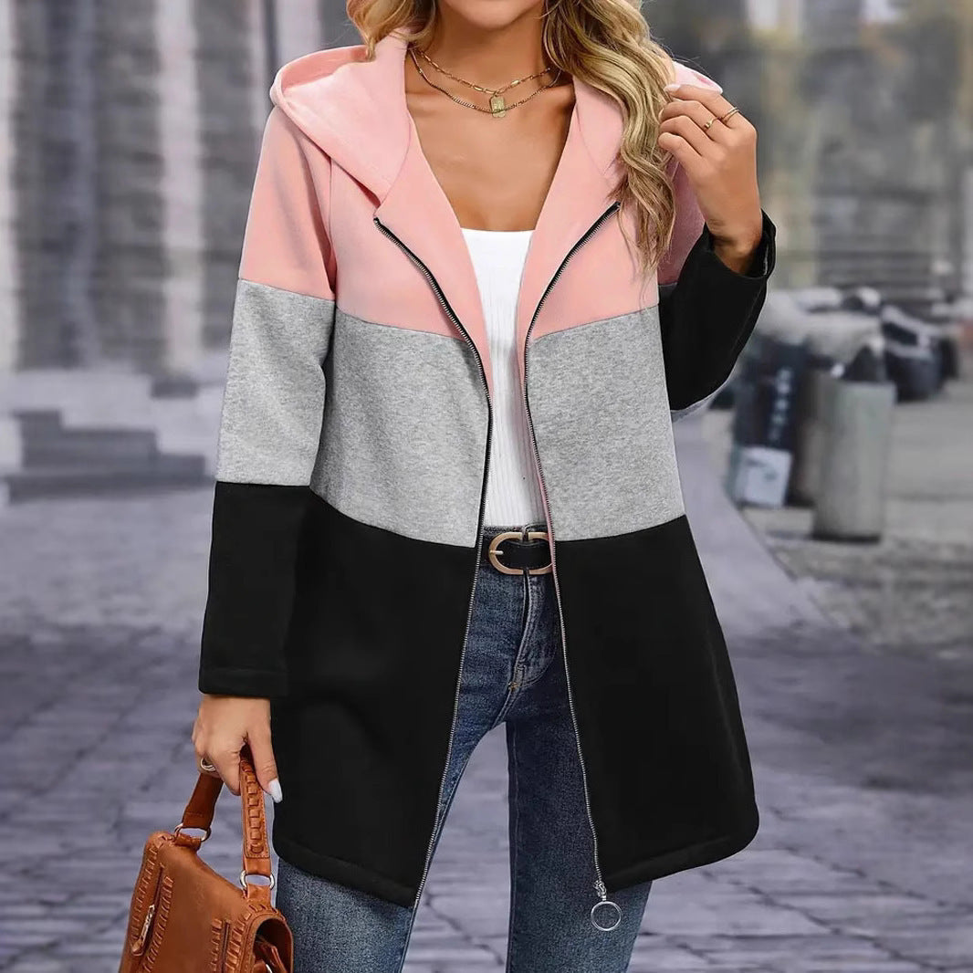 Modischer Kapuzenpullover für Damen mit Farbblock-Design und bequemer Passform, Größe