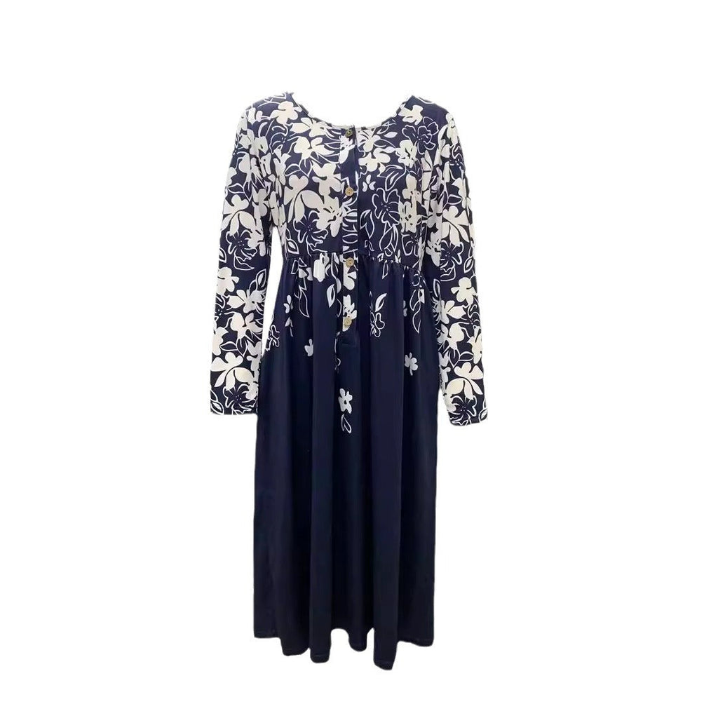 Damen fließendes Midikleid mit Blumenmuster und praktischen Taschen, Größe [size]
