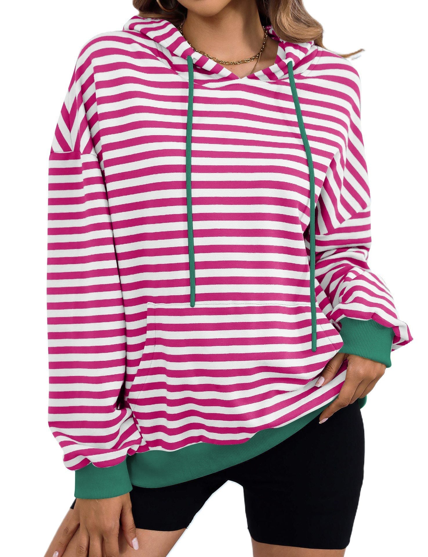 Women's striped hoodie with stylish kangaroo pocket, size S