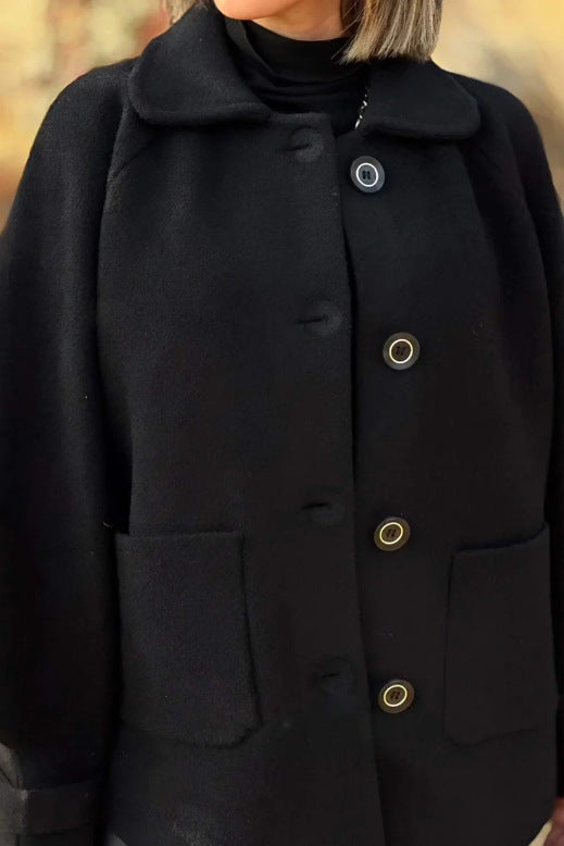 Women's soft wool jacket with shoulder yoke and button details, size