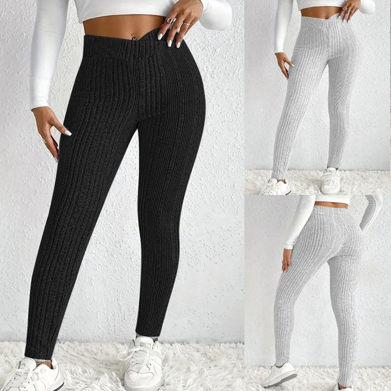 Enganliegende Damen-Ripp-Leggings aus atmungsaktivem Stretch-Material, Größe