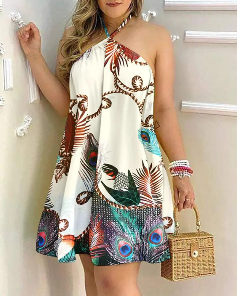 Valenzora | Bedrucktes Neckholder-Kleid mit Cold-Shoulder-Cut-Outs