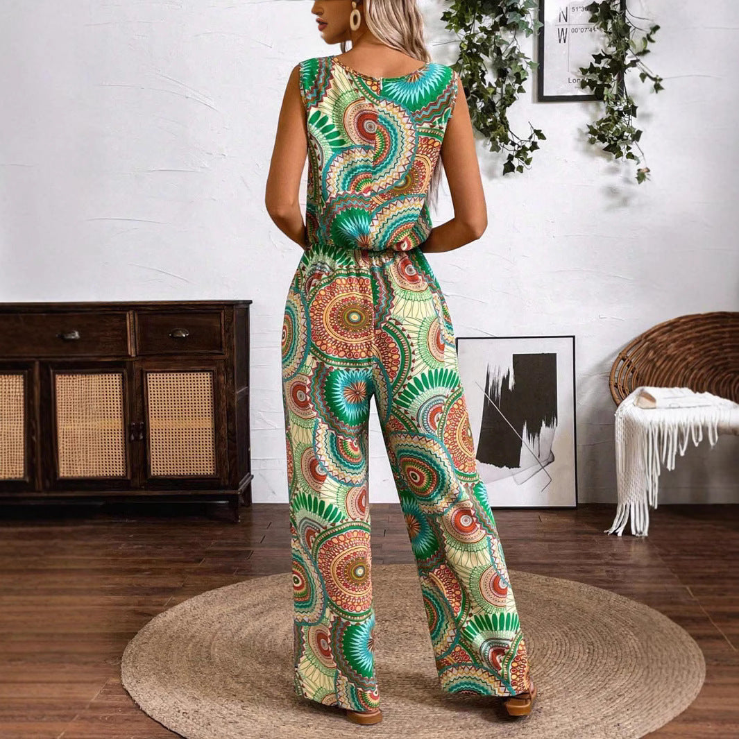 Women's casual jumpsuit with eye-catching pattern detail and elasticated waistband, size S