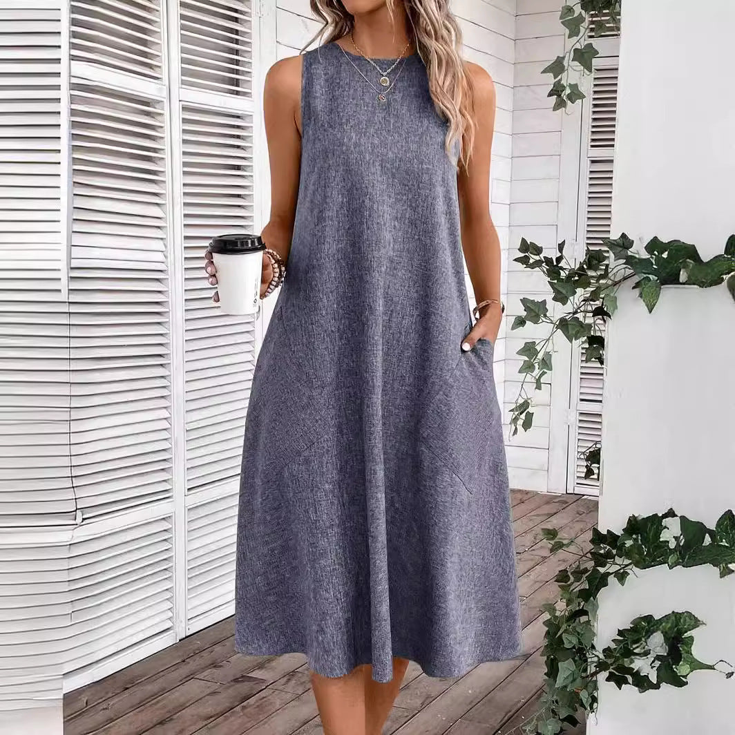 Damen Midi-Freizeitkleid mit tiefem Ausschnitt und praktischen Taschen, Größe S