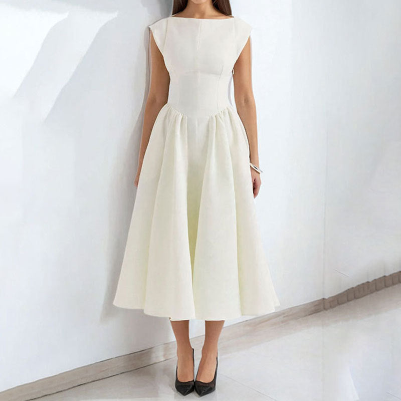 Elegantes Midi-Kleid für Damen mit figurbetontem Oberteil und fließendem Rock, Größe
