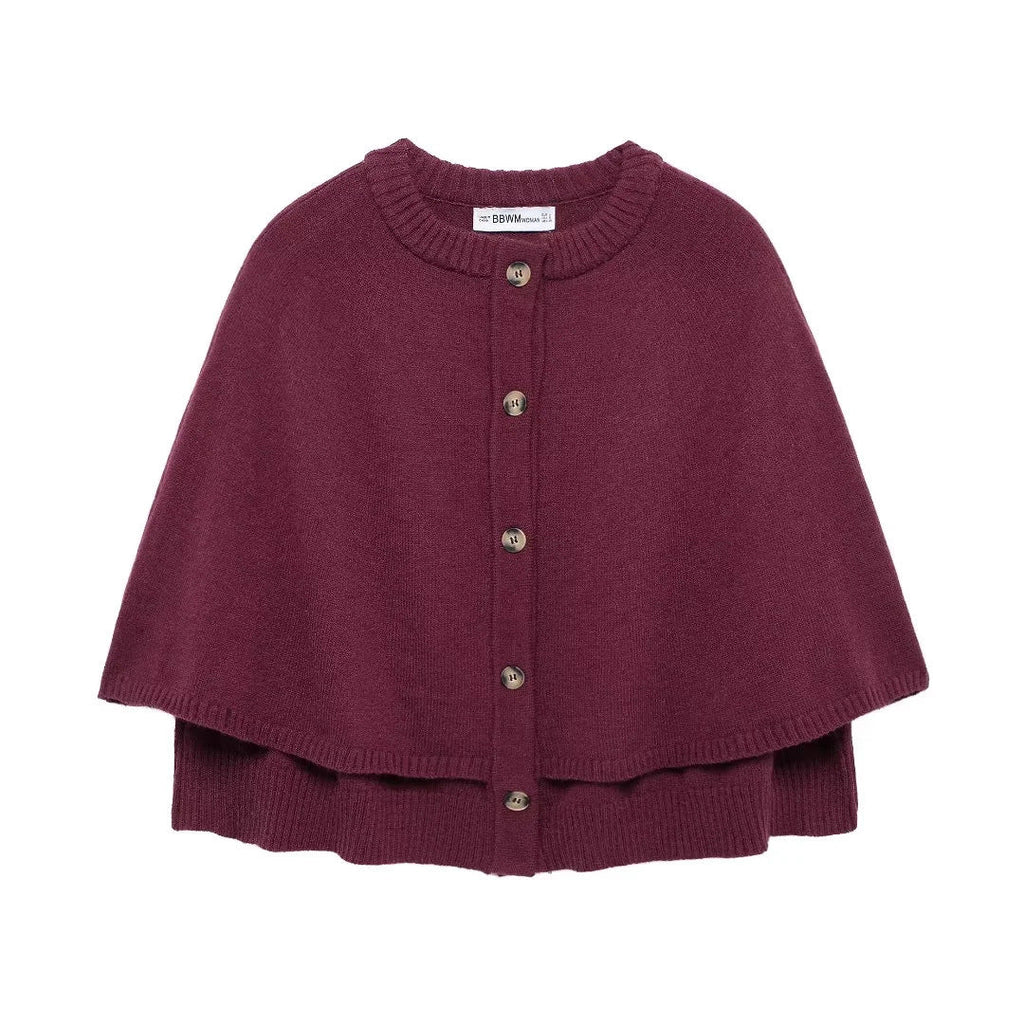 Women's soft knit cape with buttons, size