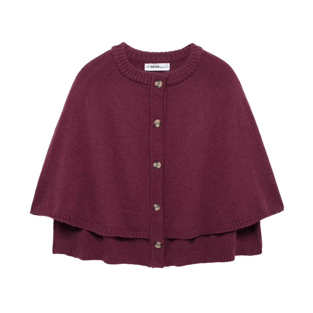 Women's soft knit cape with buttons, size