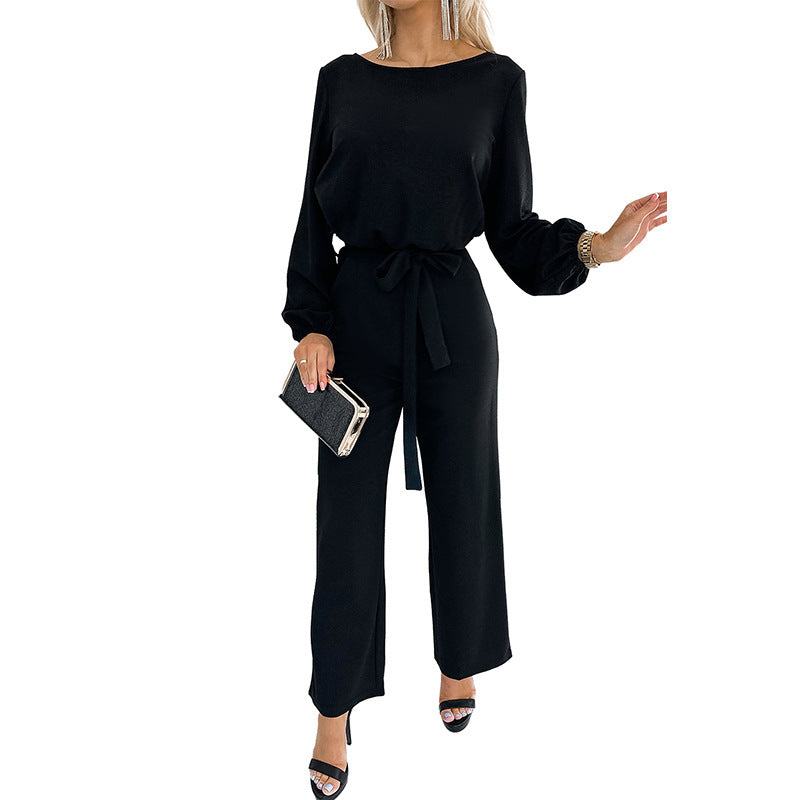 Women's elegant jumpsuit with elegant sleeves and a tailored cut, size S