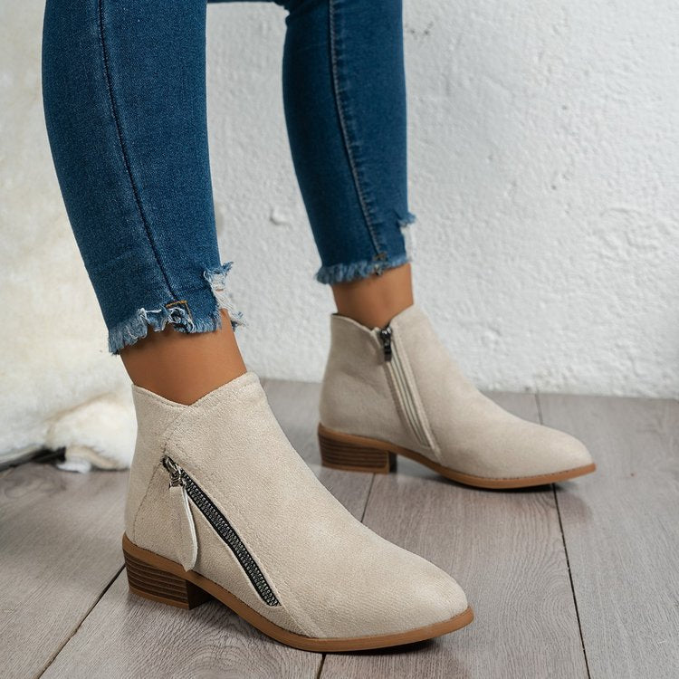Damenstiefeletten mit seitlichem Reißverschluss und elegantem Samtobermaterial, Größe S