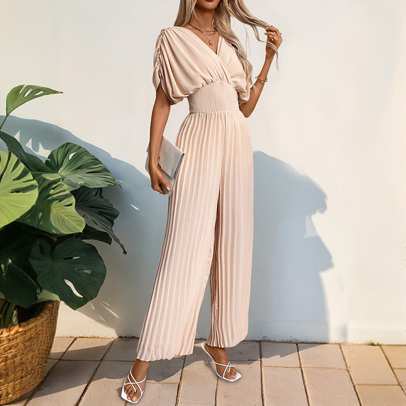 Eleganter Damen-Jumpsuit mit tiefem V-Ausschnitt und voluminösen Ärmeln, Größe [Größe fehlt]