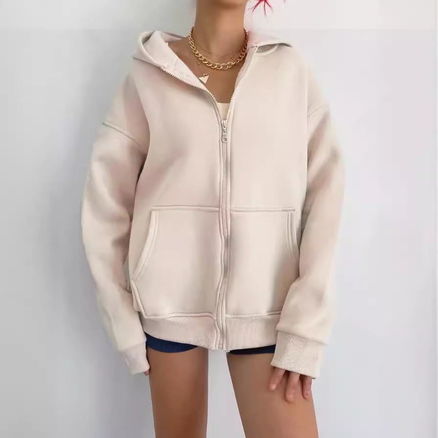 Women's oversized hoodie with zipper and practical pockets, size