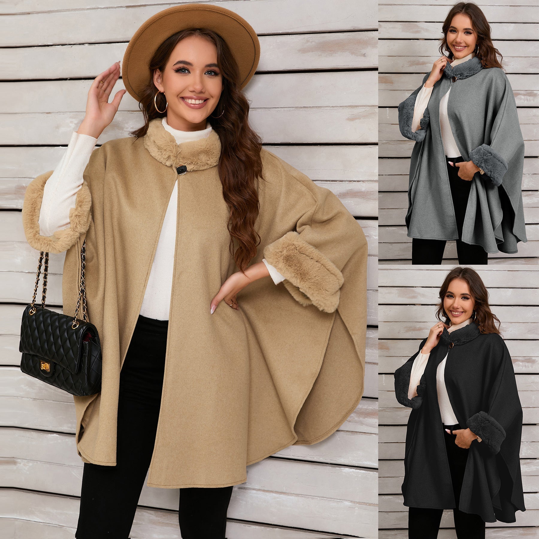 Women's Oversized Hugging Poncho with Cozy Lining, Size