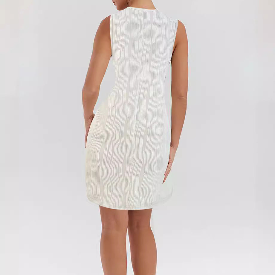 Women's summer dress with a unique wave pattern and fashionable strap details, size [size missing]