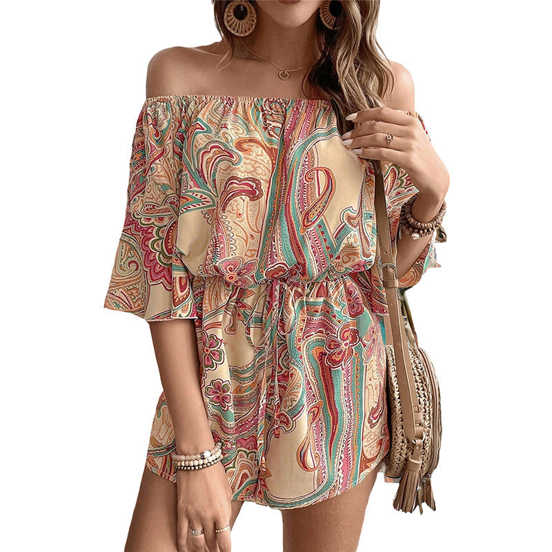 Damen-Playsuit schulterfrei mit verspieltem Paisleymuster und elastischem Bund, Größe S