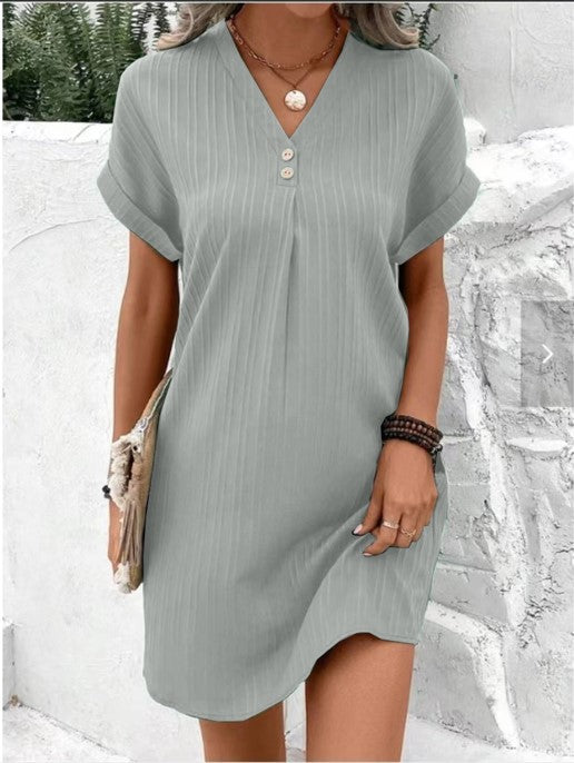 Damenkurzarmkleid mit Knopfleiste und feinem Längsstreifenmuster, Gr.