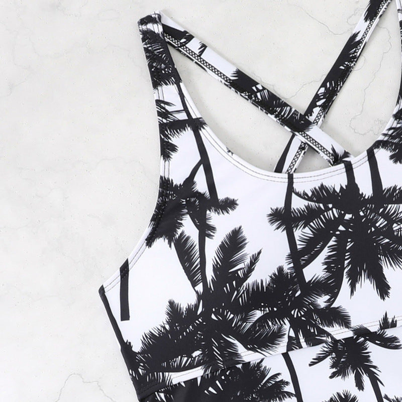 Women's tankini set with adjustable straps and modern palm print, size S
