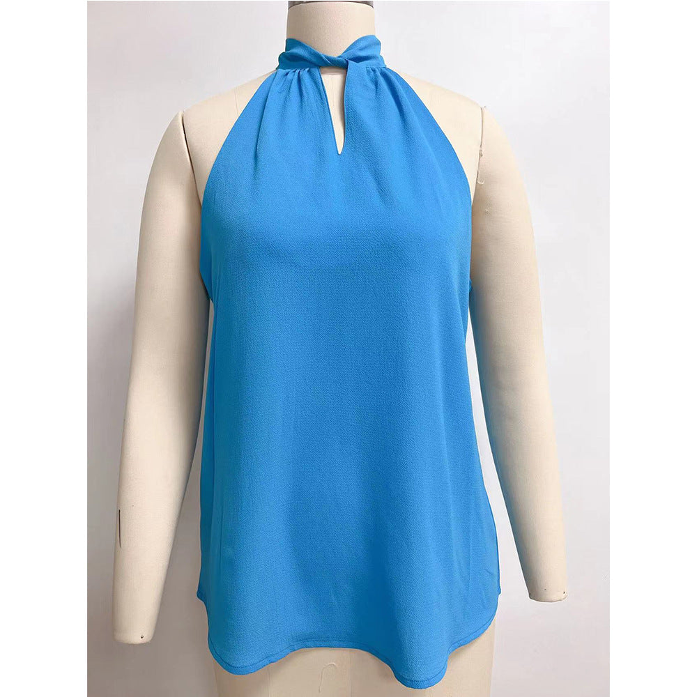 Women's sleeveless top with a chic slit neckline and fine texture, size Valenzora