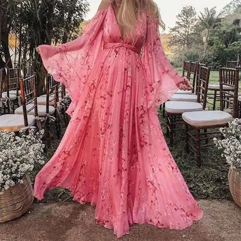 Valenzora - Chiffon dress with flared sleeves