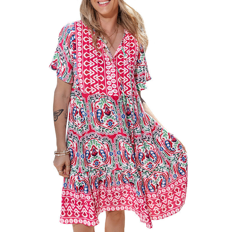 Damen Freizeitkleid mit verspieltem Blumendesign und leichter A-Linie Drune